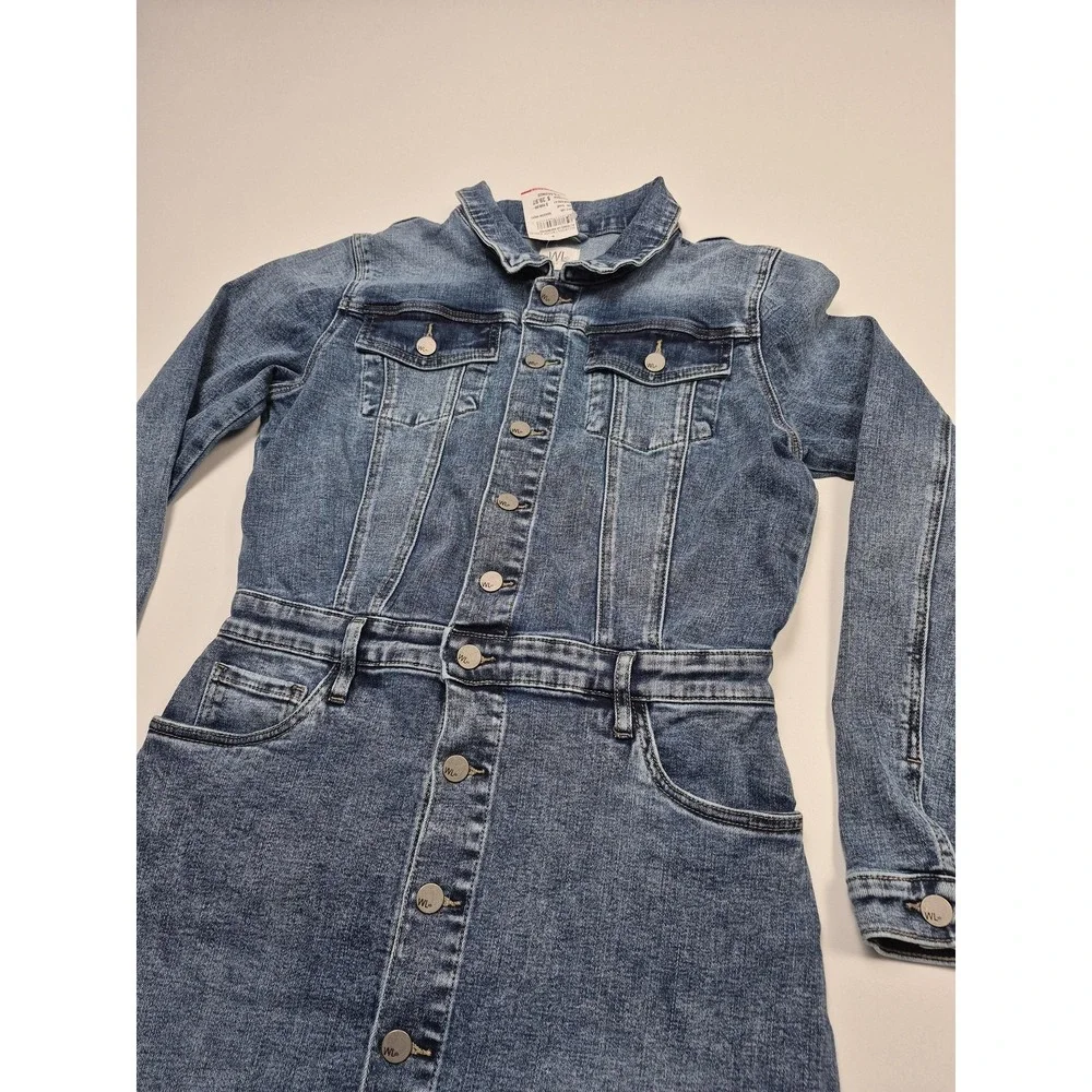 Wash Lab Denim Shirt Dress Womens Small Blue Belted Long Sleeve Midi Pocket